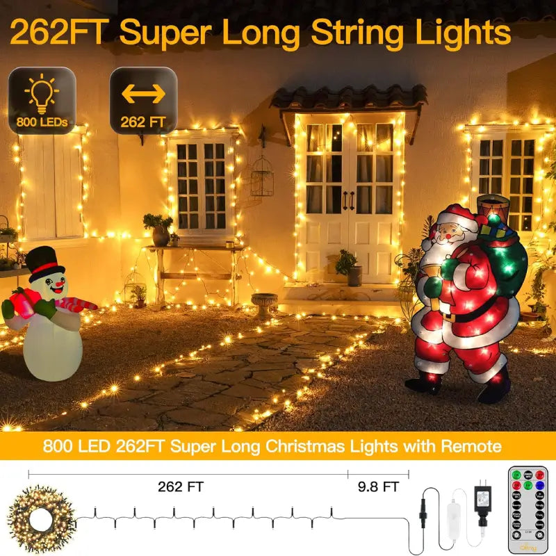 800 LED 262ft Warm White String Lights (Clear Cable, Plug in, 8 Modes, –  Ollny