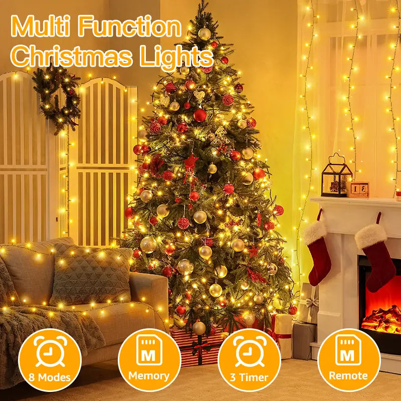 Outdoor Christmas String Lights, 66 FT 200 LED Christmas Lights with Remote  Control 8 Modes Timer Memory, Christmas Tree Lights IP67 Waterproof for