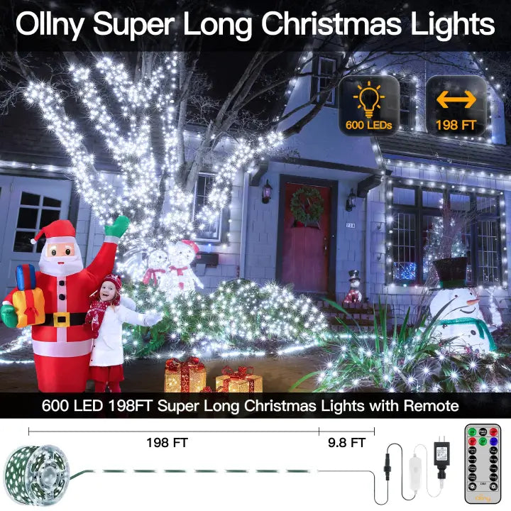 Ollny Icicle Lights Outdoor 396LED 32FT-Christmas Light with 8 Modes Timers  Remote Waterproof-Cool White