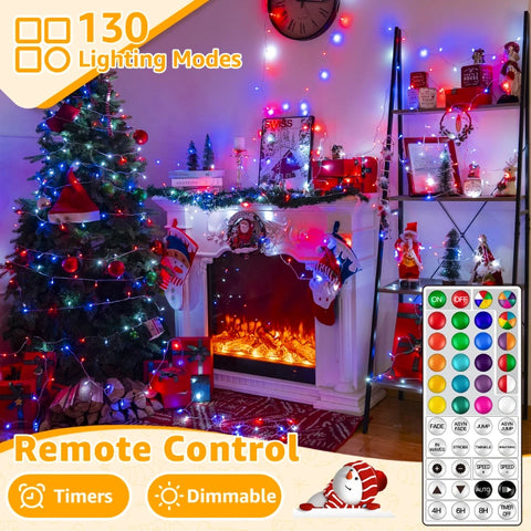 Ollny 100 LED 33ft Christmas RGB String Lights (Clear Cable, Connectable, 130 Modes)