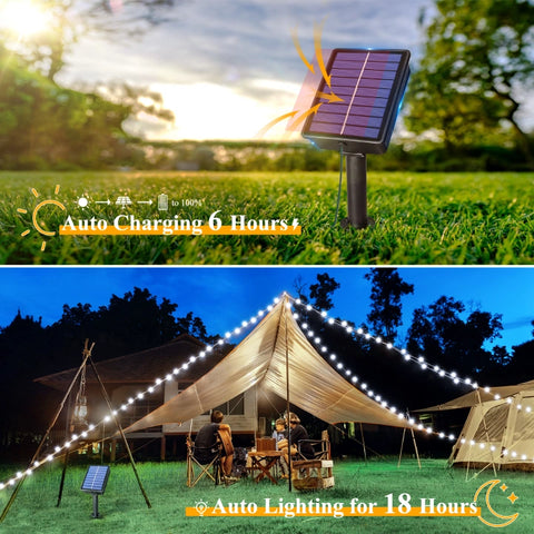 Ollny 300 LED 99ft Cool White Solar String Lights (2 Packs, Solar Power, 8 Modes, IP67 Waterproof)