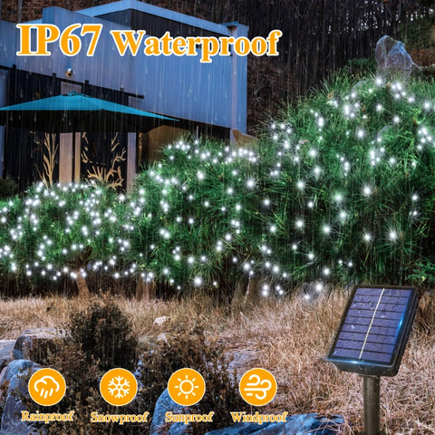 Ollny 300 LED 99ft Cool White Solar String Lights (2 Packs, Solar Power, 8 Modes, IP67 Waterproof)