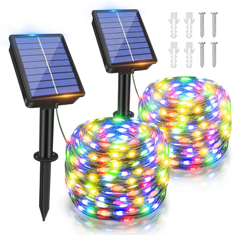 Ollny 120 LED 40ft Multicolor Solar String Lights (2 Packs, Solar Power, 8 Modes, IP67 Waterproof)