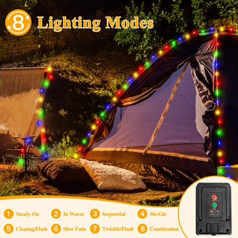 Ollny 120 LED 40ft Multicolor Solar String Lights (2 Packs, Solar Power, 8 Modes, IP67 Waterproof)