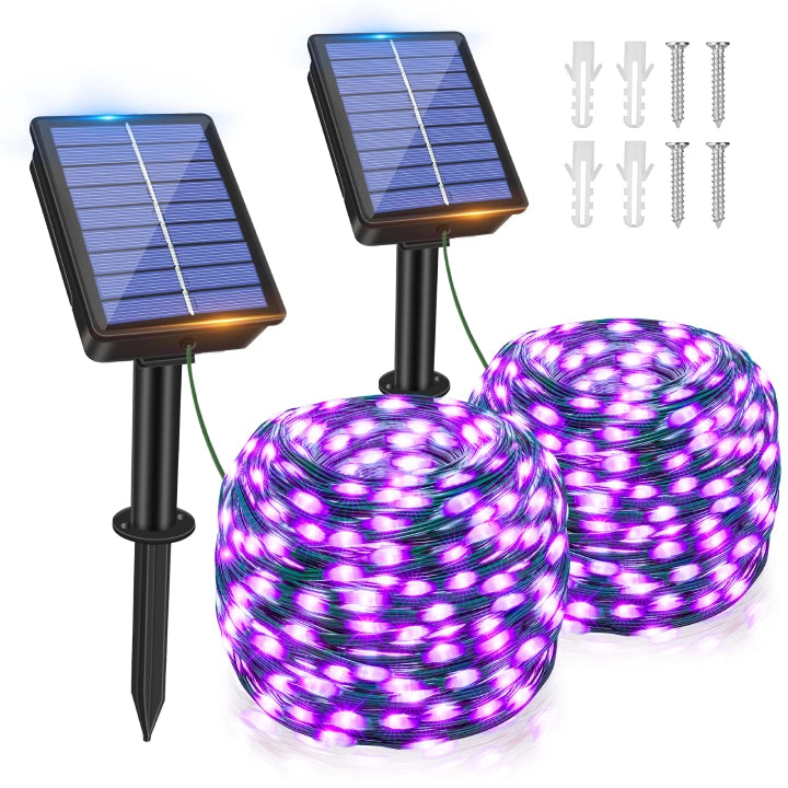 Ollny 120 LED 40ft Purple Solar String Lights (2 Packs, Solar Power, 8 Modes, IP67 Waterproof)