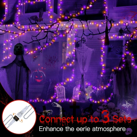 200 LED 66ft Purple & Orange Halloween String Lights (Clear Cable, Plug in, 8 Modes, Connectable)