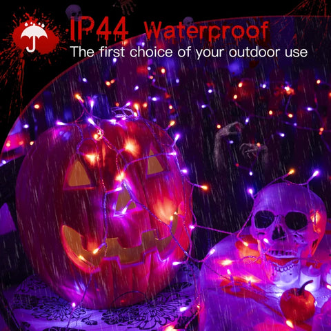 200 LED 66ft Purple & Orange Halloween String Lights (Clear Cable, Plug in, 8 Modes, Connectable)