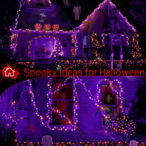 200 LED 66ft Purple & Orange Halloween String Lights (Clear Cable, Plug in, 8 Modes, Connectable)