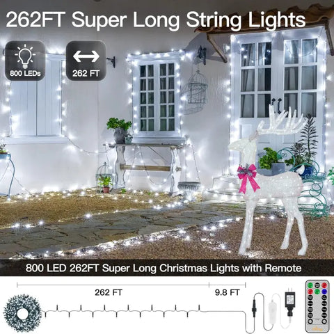White Christmas Lights Outdoor-800LED Plug Wire Christmas x2 Remote Ollny