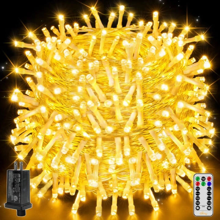 Ollny 800 LED 262ft Warm White String Lights (Clear Cable, Plug in, 8 Modes, IP44 Waterproof)