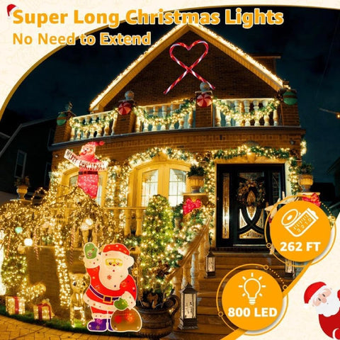 Ollny 800 LED 262ft Warm White String Lights (Clear Cable, Plug in, 8 Modes, IP44 Waterproof)