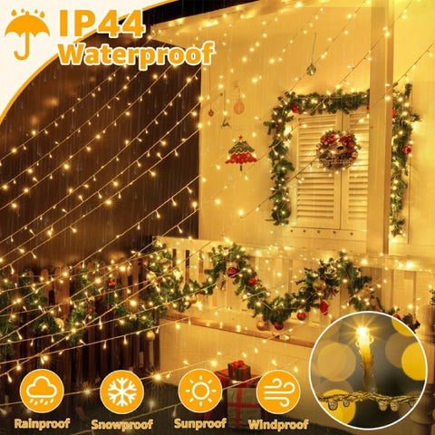 Ollny 800 LED 262ft Warm White String Lights (Clear Cable, Plug in, 8 Modes, IP44 Waterproof)