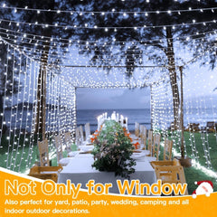 Ollny 300 LED 9.8ft*9.8ft Cool White Curtain Lights (Clear Cable, USB, 8 Modes, IP44 Waterproof)