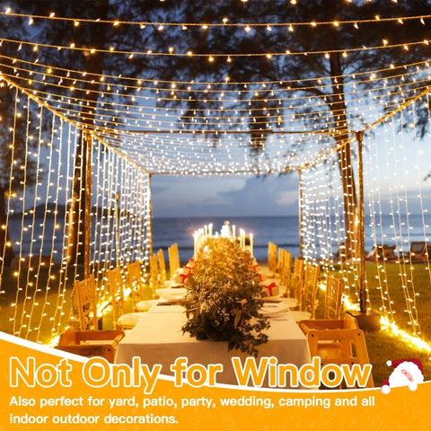 Ollny 300 LED 9.8ft*9.8ft Warm White Curtain Lights (Clear Cable, USB, 8 Modes, IP44 Waterproof)