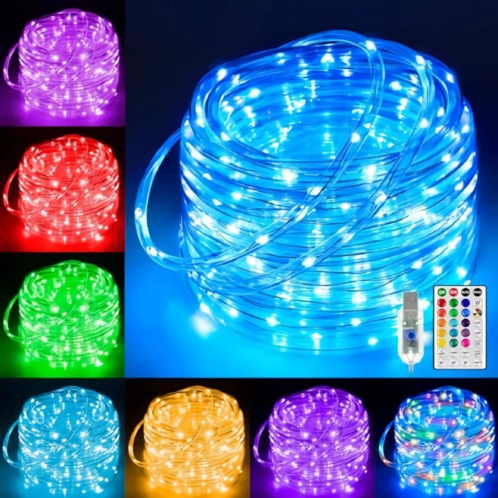 100 LED 33ft Color Changing Rope Lights (18 Colors, USB, 8 Modes, IP68 Waterproof)