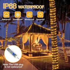 100 LED 33ft Color Changing Rope Lights (18 Colors, USB, 8 Modes, IP68 Waterproof)