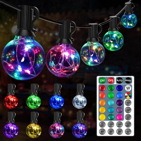 Ollny 30 Bulbs 30ft G40 Globe Bulb String Lights (18 Colors, 8 Modes, IP45 Waterproof)