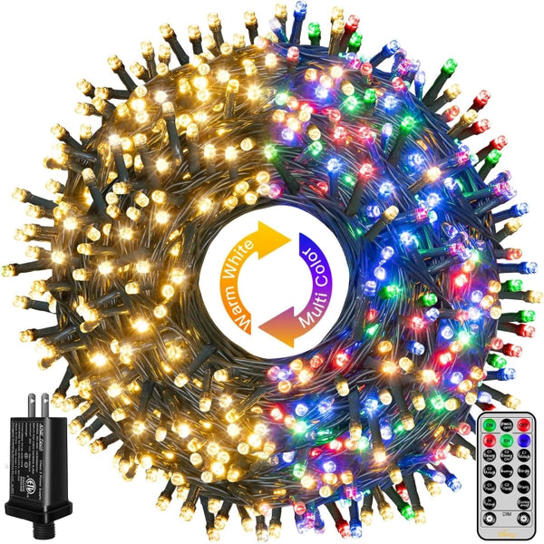 Ollny 640 LED 210ft Warm White/Multi-color String Lights (Green Cable, Plug in, 11 Modes)