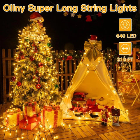 Ollny 640 LED 210ft Warm White/Multi-color String Lights (Green Cable, Plug in, 11 Modes)