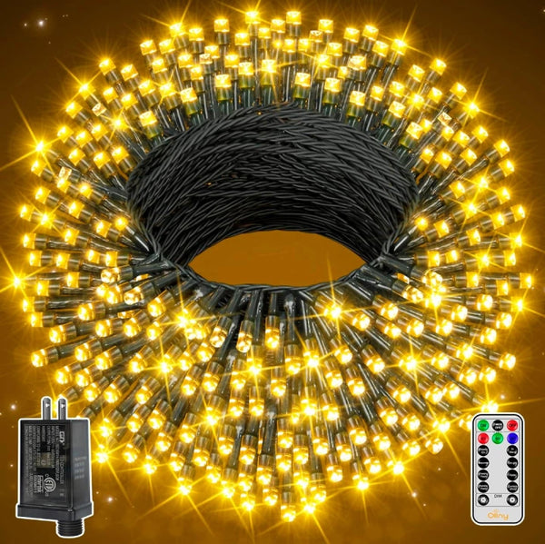 Ollny 800 LED 262ft Warm White String Lights (Green Cable, Plug in, 8 Modes, IP44 Waterproof)