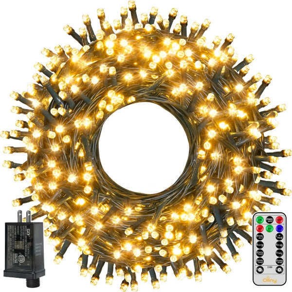 Ollny 400 LED 132ft Warm White Christmas Lights (Green Cable, Plug in, 8 Modes)