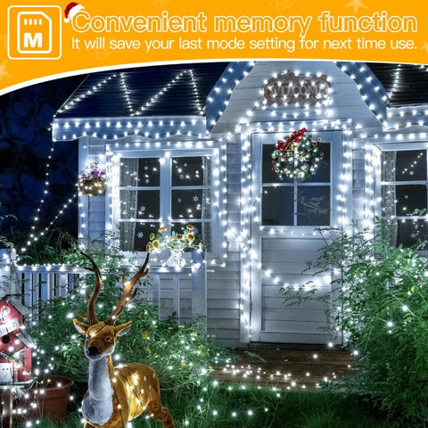 Ollny 800 LED 262ft Cool White IP67 Waterproof Christmas String Lights (Green Wire, Plug in, 8 Modes)