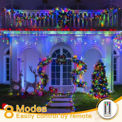 Ollny 396 LED 32ft Multi Color Icicle  Lights (Clear Cable, Plug in, 8 Modes), Connectable up to 3 Sets