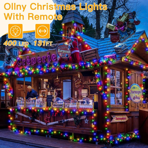 Ollny 400 LED 132ft Multicolor Christmas Lights (Clear Cable, Plug in, 8 Modes)