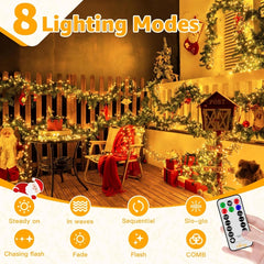 Ollny 400 LED 20ft Warm White Christmas Cluster Lights (Green Cable, Connectable, 8 Modes, IP44 Waterproof)