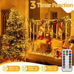 Ollny 400 LED 20ft Warm White Christmas Cluster Lights (Green Cable, Connectable, 8 Modes, IP44 Waterproof)