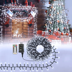 Ollny 400 LED 20ft Cool White Christmas Cluster Lights (Green Cable, Connectable, 8 Modes, IP44 Waterproof)