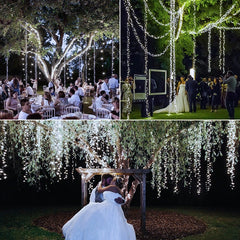 Ollny 400 LED 20ft Cool White Wedding Cluster Lights (Green Cable, Connectable, 8 Modes, IP44 Waterproof)