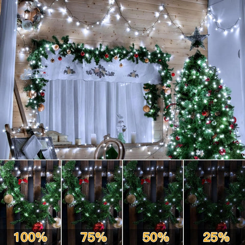 Ollny 500 LED 164ft Cool White Christmas Lights (Green Cable, Plug in, 8 Modes, IP44 Waterproof)