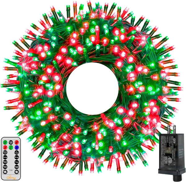 Ollny 500 LED 164ft Red and Green Christmas Lights (Green Cable, Plug in, 8 Modes, IP44 Waterproof)