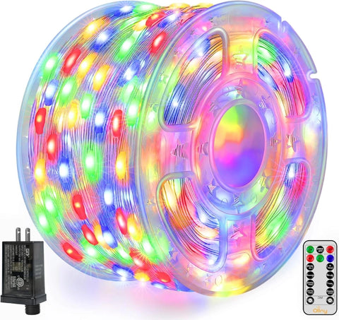 Ollny 600 LED 197ft Multicolor IP67 Waterproof Christmas Lights (Clear Wire, Plug in, 8 Modes)