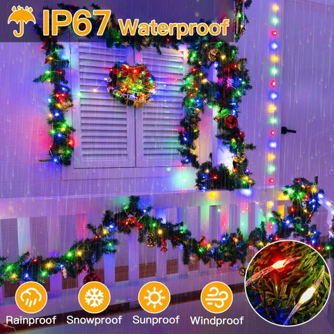 Ollny 600 LED 197ft Multicolor IP67 Waterproof Christmas Lights (Clear Wire, Plug in, 8 Modes)