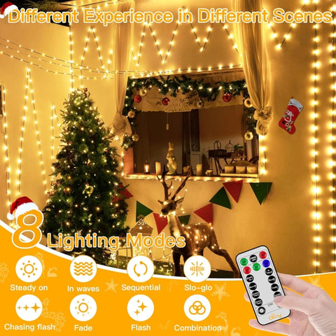 Ollny 1000 LED 330ft Warm White IP67 Waterproof Christmas String Lights (Green Wire, Plug in, 8 Modes)