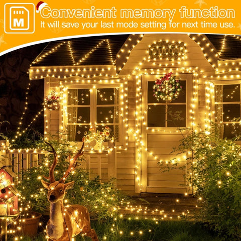 Ollny 1000 LED 330ft Warm White IP67 Waterproof Christmas String Lights (Green Wire, Plug in, 8 Modes)