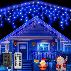 Ollny 486 LED 40ft Blue Icicle Christmas Lights (Clear Cable, Plug in, 8 Modes), Connectable up to 3 Sets