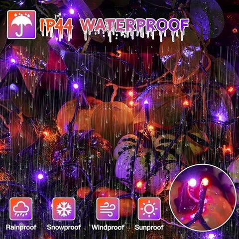 300 LED 100ft Purple & Orange Halloween Lights (Green Cable, Plug in, 8 Modes)