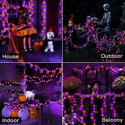 300 LED 100ft Purple & Orange Halloween Lights (Green Cable, Plug in, 8 Modes)