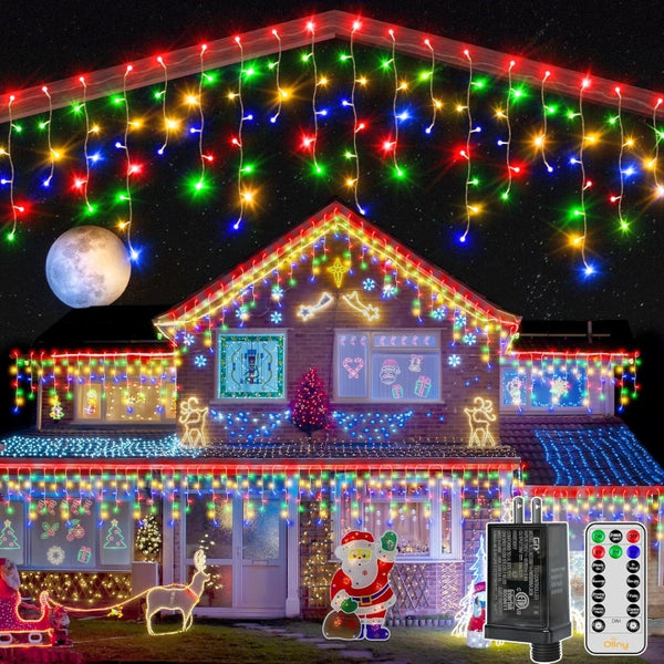 Ollny 720 LED 60ft Multicolor Christmas Icicle Lights (Clear Cable, Plug in, 8 Modes), Connectable up to 3 Sets