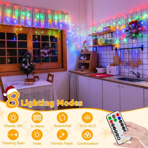 Ollny 720 LED 60ft Multicolor Christmas Icicle Lights (Clear Cable, Plug in, 8 Modes), Connectable up to 3 Sets