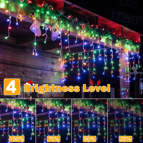 Ollny 720 LED 60ft Multicolor Christmas Icicle Lights (Clear Cable, Plug in, 8 Modes), Connectable up to 3 Sets