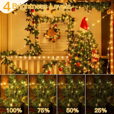 Ollny 600 LED 197ft Warm White IP67 Waterproof Christmas Lights (Clear Wire, Plug in, 8 Modes)