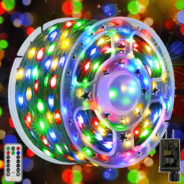 Ollny 600 LED 198ft Multicolor IP67 Waterproof Christmas Lights (Green Wire, Plug in, 8 Modes)