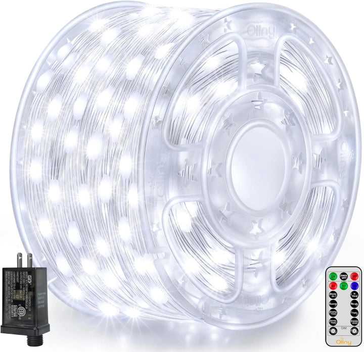 Ollny 600 LED 197ft Cool White IP67 Waterproof Christmas Lights (Clear Wire, Plug in, 8 Modes)