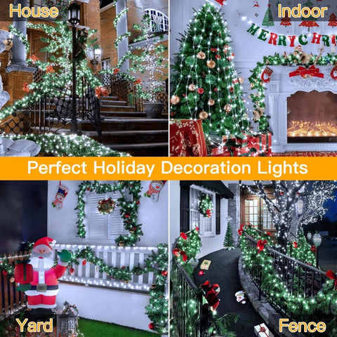 Ollny 600 LED 197ft Cool White IP67 Waterproof Christmas Lights (Clear Wire, Plug in, 8 Modes)