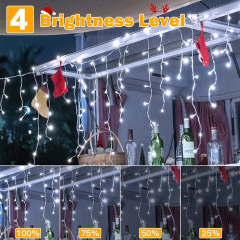 Ollny 720 LED 60ft Cool White Christmas Icicle Lights (Clear Cable, Plug in, 8 Modes), Connectable up to 3 Sets