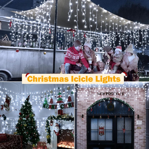 Ollny 720 LED 60ft Cool White Christmas Icicle Lights (Clear Cable, Plug in, 8 Modes), Connectable up to 3 Sets